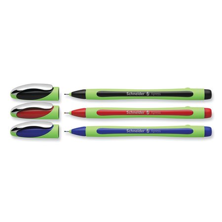 Schneider Electric Xpress Fineliner Porous Point Pen, Stick, Medium 0.8 mm, Assorted Ink Colors, Green Barrel, PK3 190093